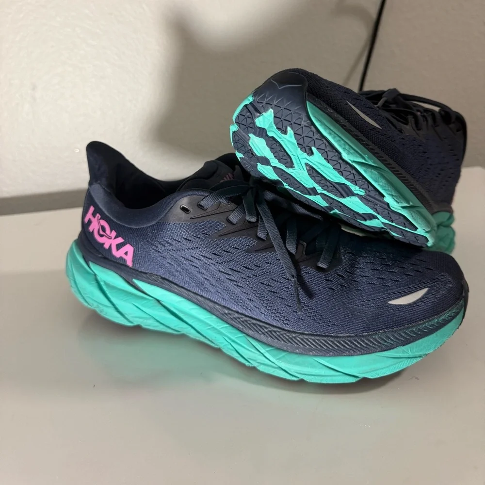 Hoka Dark Blue and Aqua Running Shoes - Picture 1 of 7